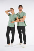 Küf Yeşili Dr. Greys Modeli Likralı Hemşire Doktor Forması Scrubs Tek Üst Unisex Yarasa Kol