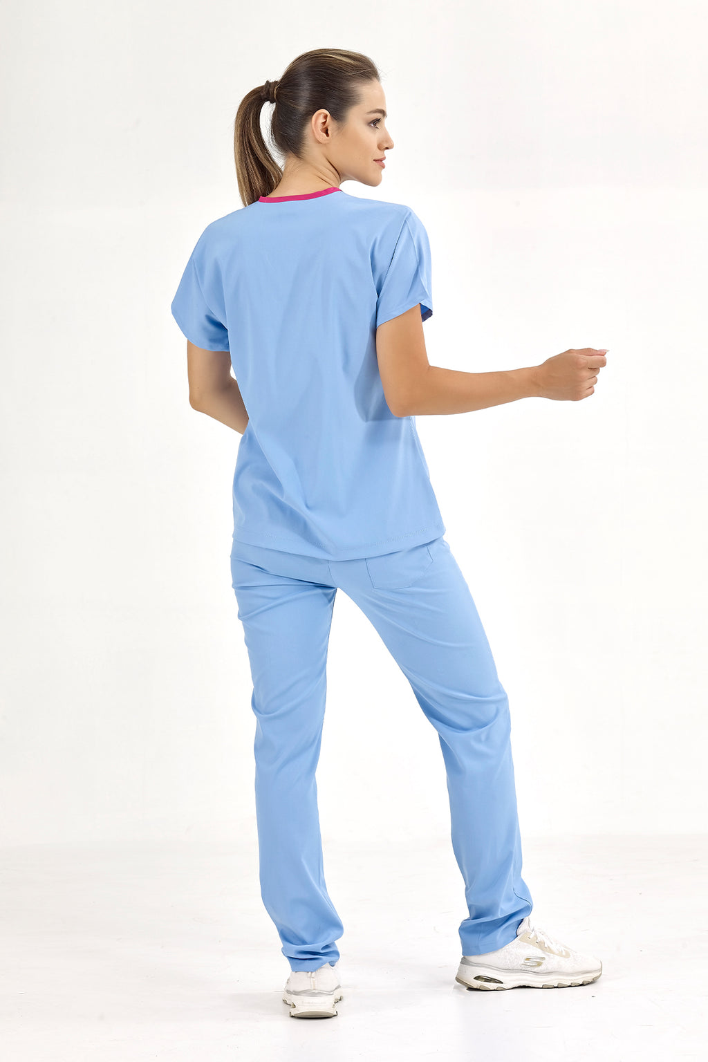 Açık Mavi Lüks Likralı Greys Alt Üst Takım Doktor Hemşire Scrubs Üniforma