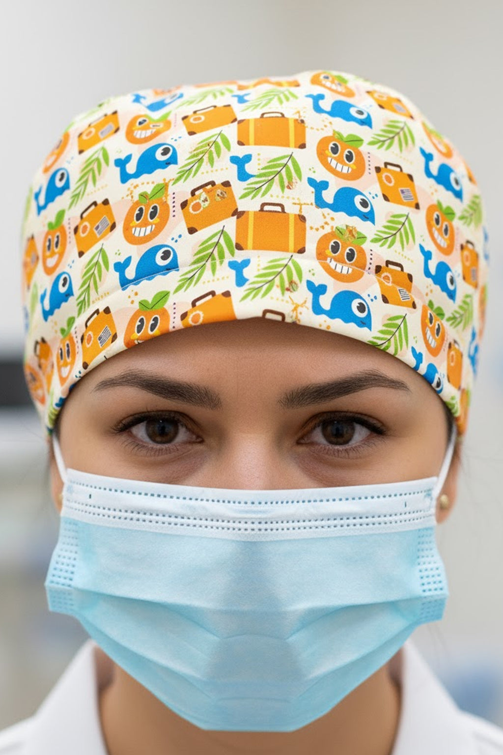 Gülen Yunus Desenli Cerrahi Bone Unisex – Likralı Doktor Hemşire Bonesi - Gülen Yunus