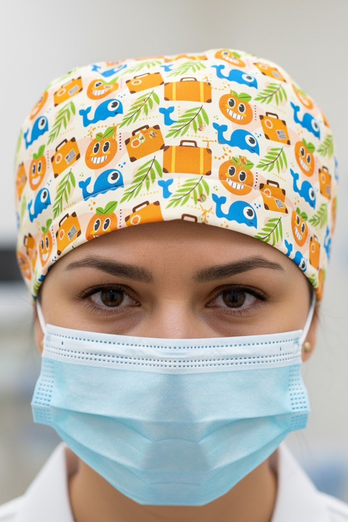 Gülen Yunus Desenli Cerrahi Bone Unisex – Likralı Doktor Hemşire Bonesi - Gülen Yunus