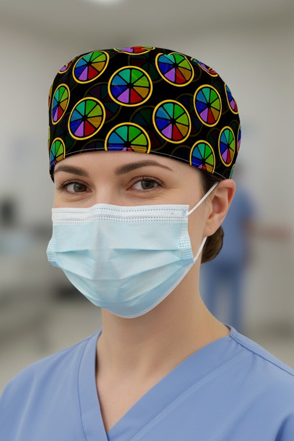 İstik Çiçek Desenli Cerrahi Bone Unisex – Likralı Doktor Hemşire Bonesi - İstik Çiçek