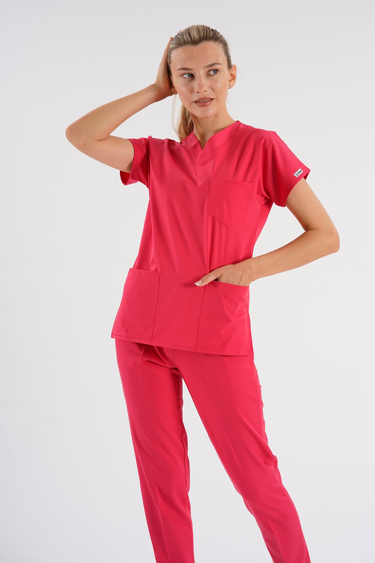 Dr.greys Modeli Nar Çiçeği Royal Çift Yön Likralı Premium Scrubs