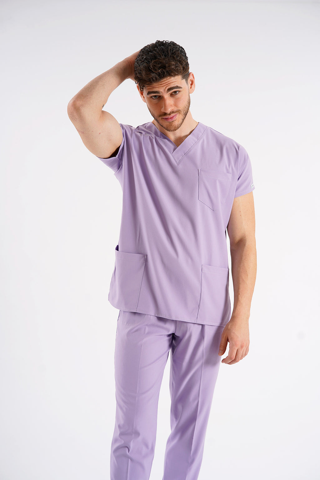 Lila Dr. Greys Modeli Likralı Hemşire Forması Unisex Yarasa Kol Doktor Scrubs Hastane Takımı