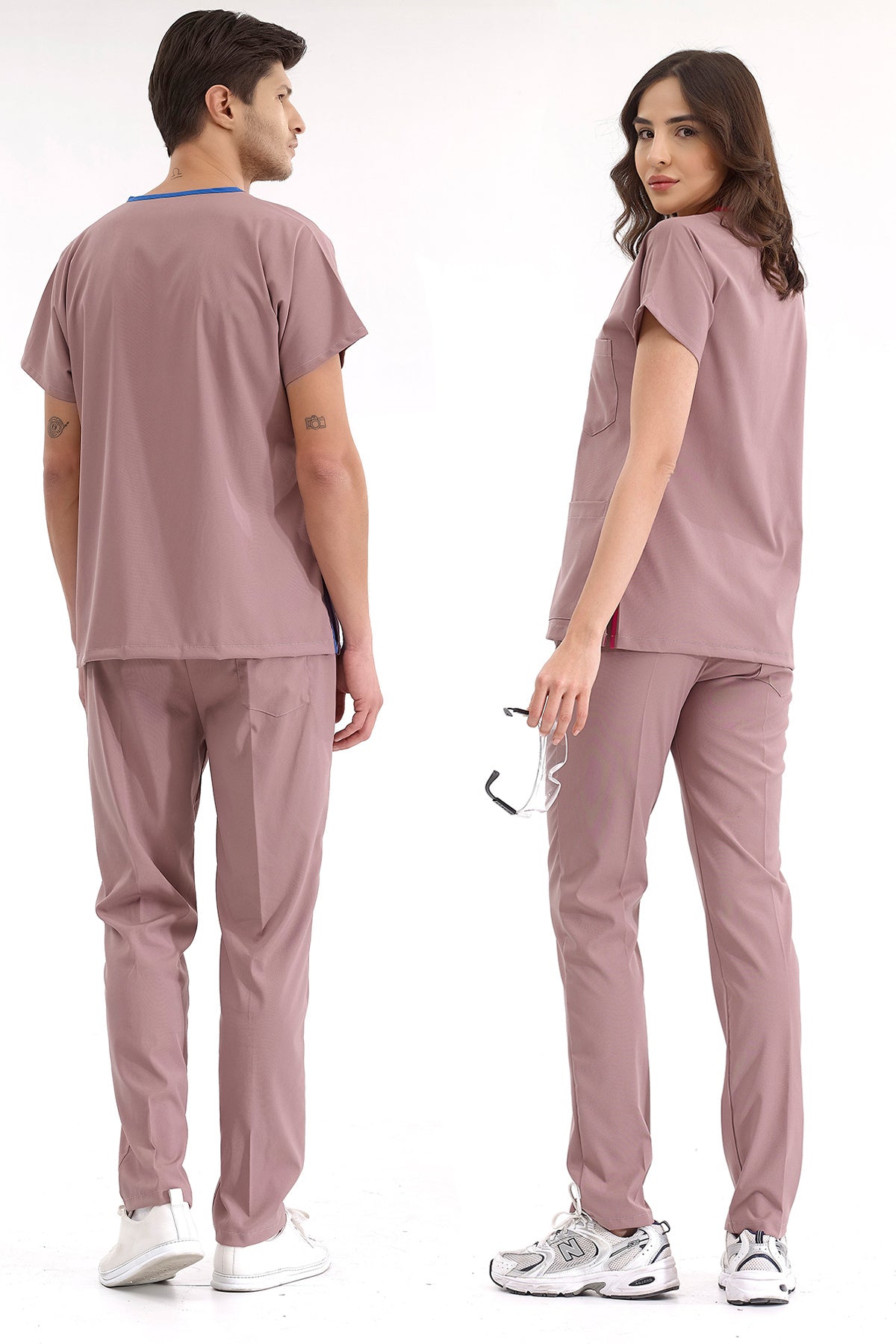 Gül Kurusu Lüks Likralı Greys Alt Üst Takım Doktor Hemşire Scrubs Üniforma