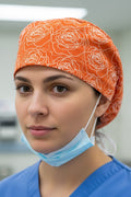 Rose Orange Desenli Cerrahi Bone Unisex – Likralı Doktor Hemşire Bonesi - Rose Orange