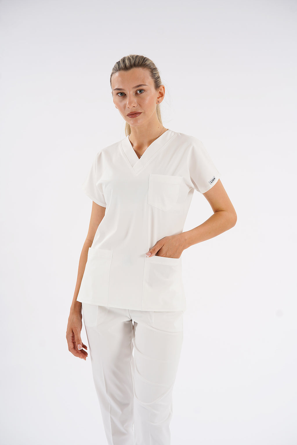 Dr.greys Modeli Beyaz Royal Çift Yön Likralı Premium Scrubs