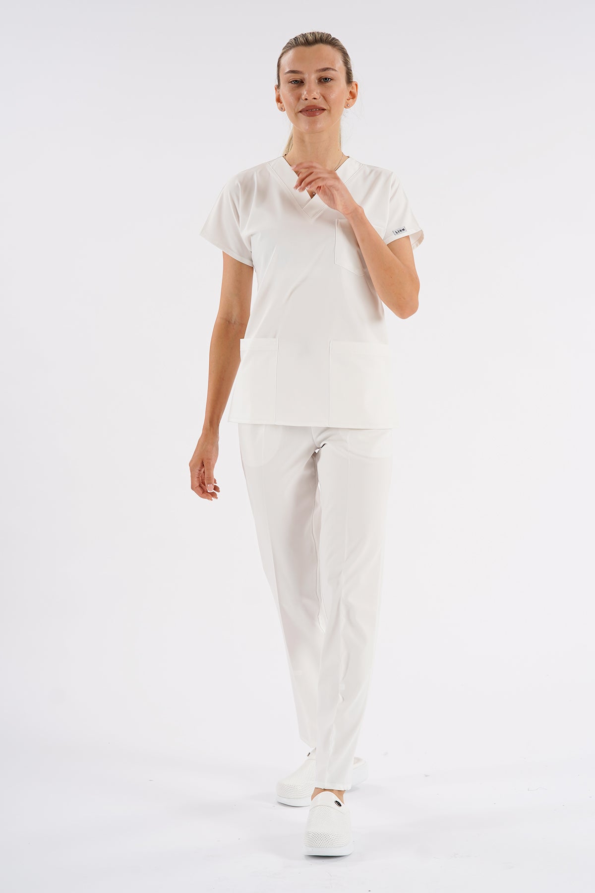 Dr.greys Modeli Beyaz Royal Çift Yön Likralı Premium Scrubs
