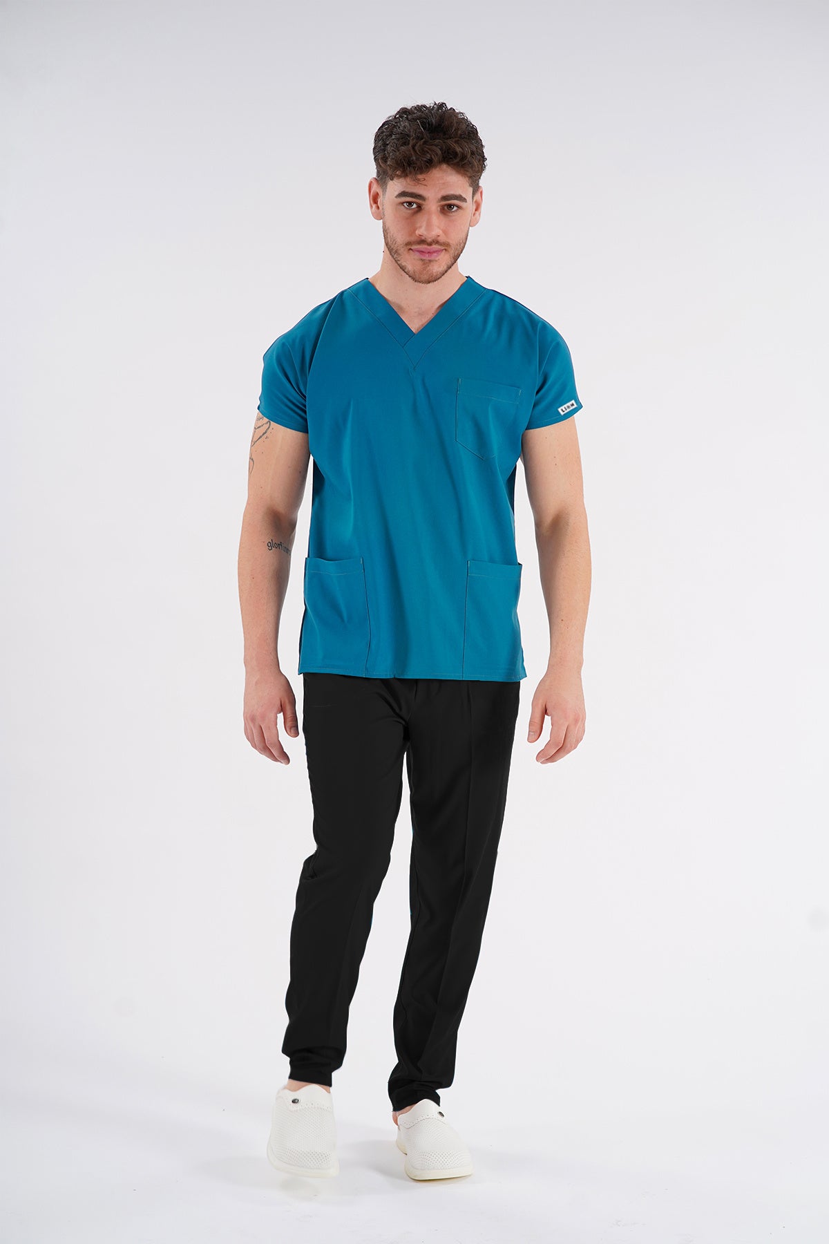 Açık Petrol Yeşili Dr.Greys Modeli Likralı Hemşire Doktor Forması Scrubs Tek Üst Unisex