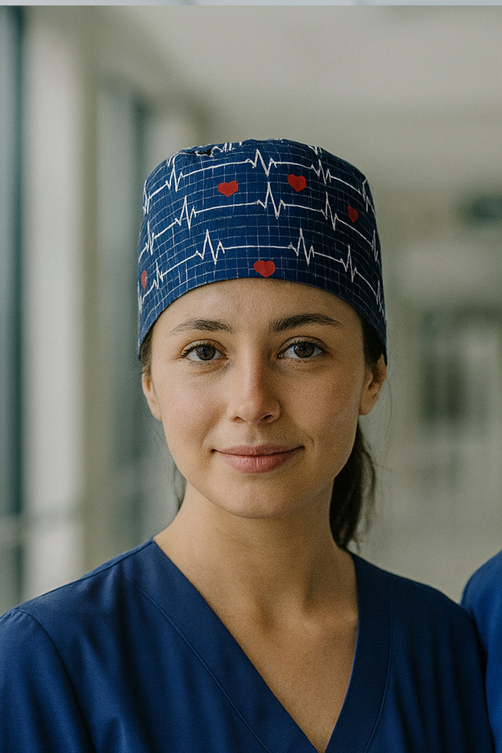 EKG Lacivert Desenli Cerrahi Bone Unisex – Likralı Doktor Hemşire Bonesi - EKG Lacivert
