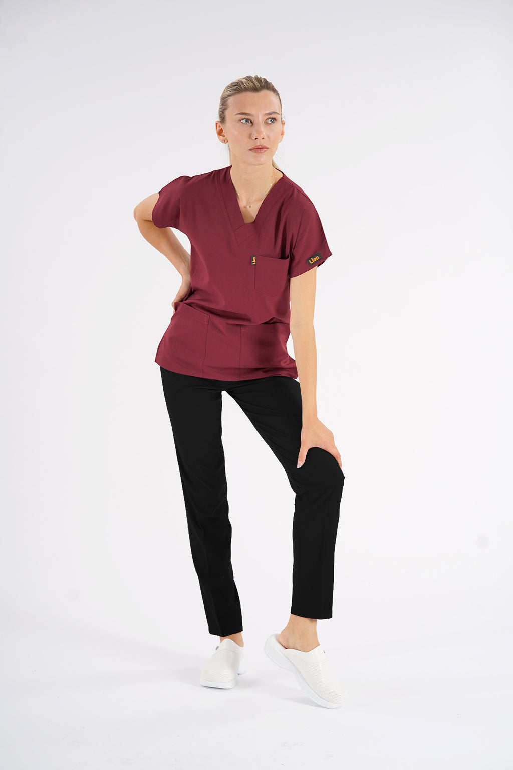 Bordo Dr.Greys Modeli Likralı Hemşire Doktor Forması Scrubs Tek Üst Unisex Yarasa Kol