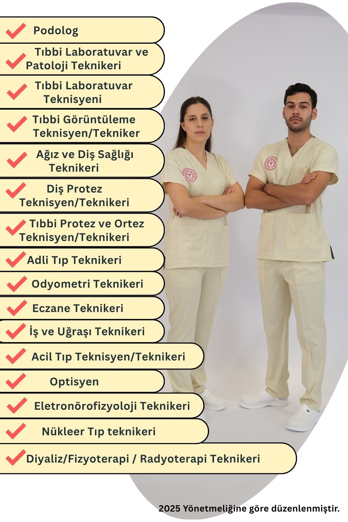 Teknisyen-Tekniker -Tıbbi Sekreter Forması Scrubs Likralı Takım Yeni Yönetmeliğe Uyumlu-Moth
