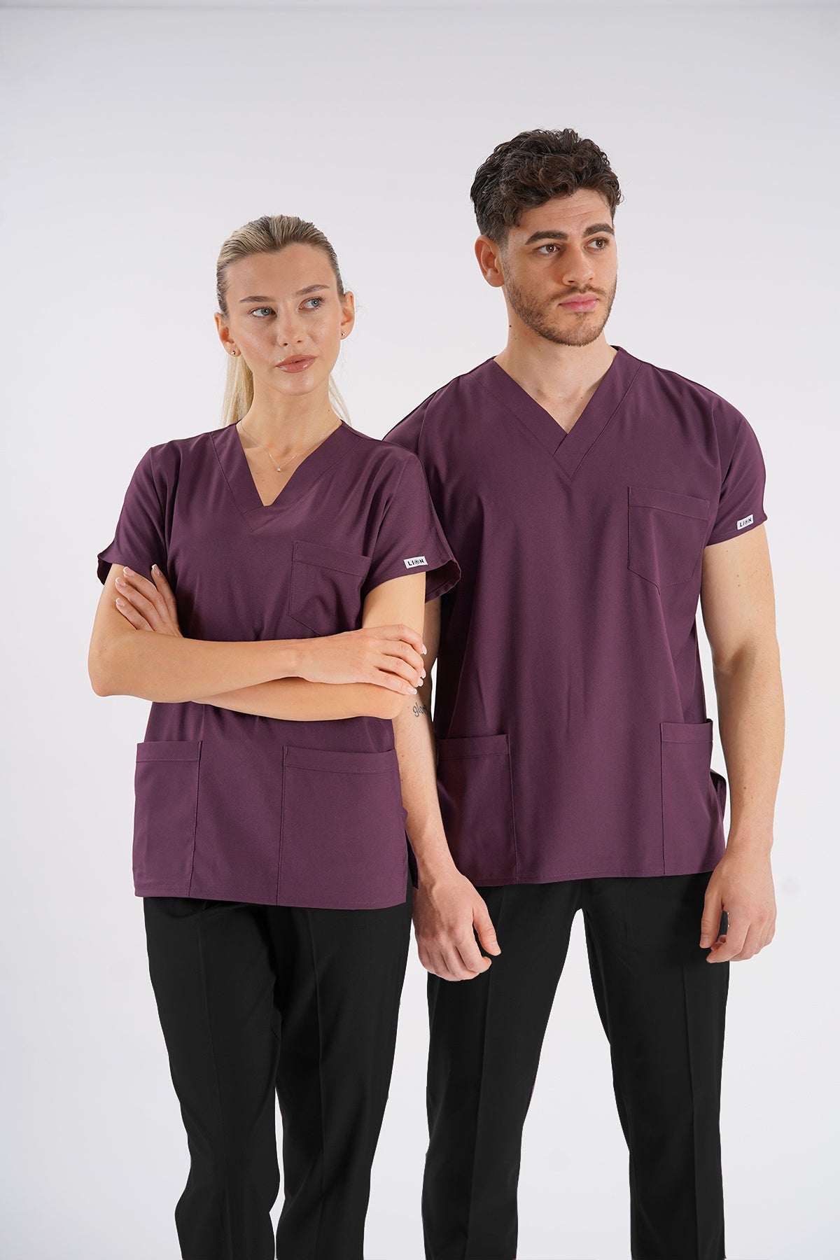 Mürdüm Dr.Greys Modeli Likralı Hemşire Doktor Forması Scrubs Tek Üst Unisex Yarasa Kol