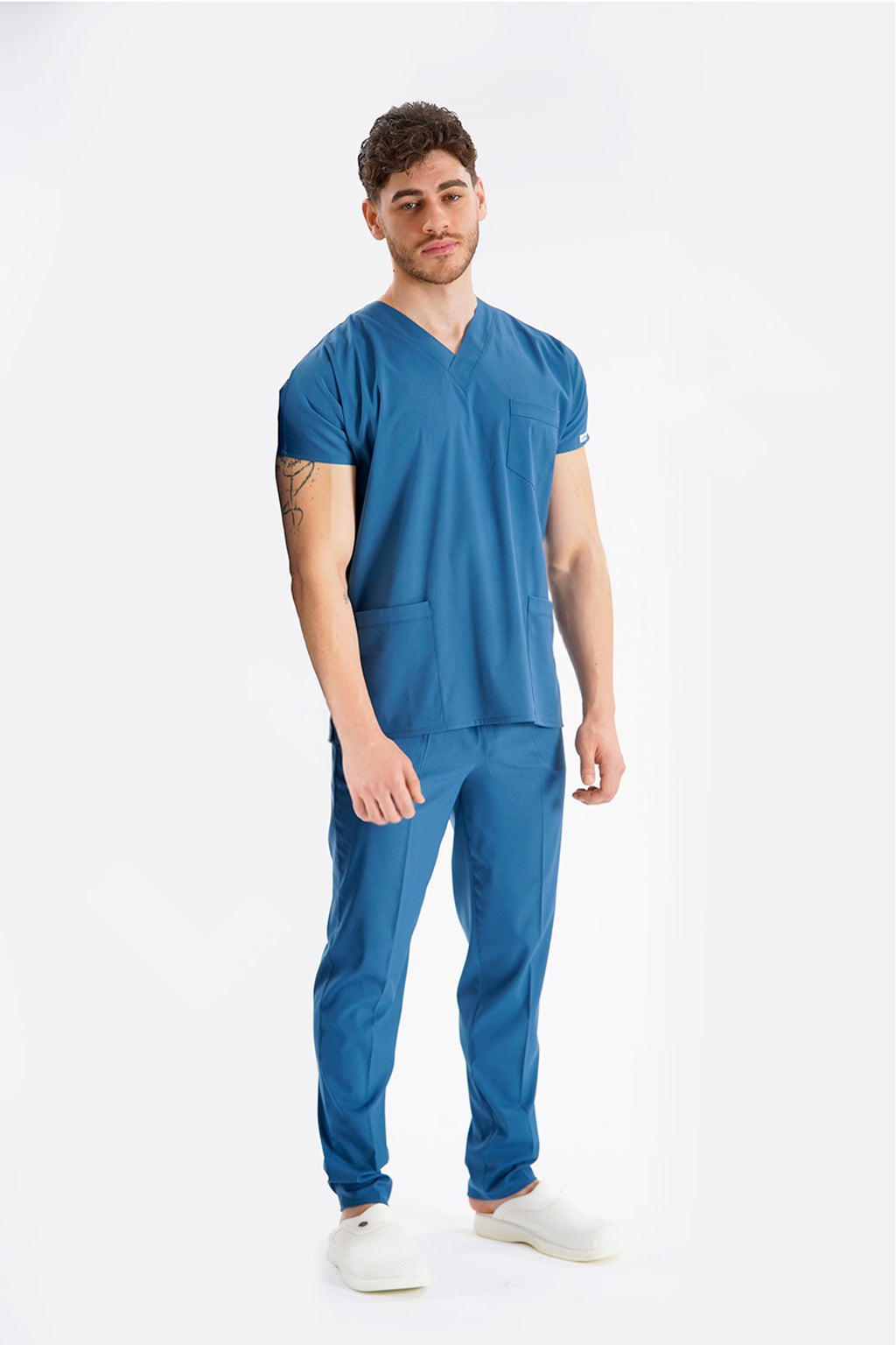 Fırtına Mavi Dr. Greys Modeli Likralı Hemşire Forması Unisex Yarasa Kol Doktor Scrubs Hastane Takımı
