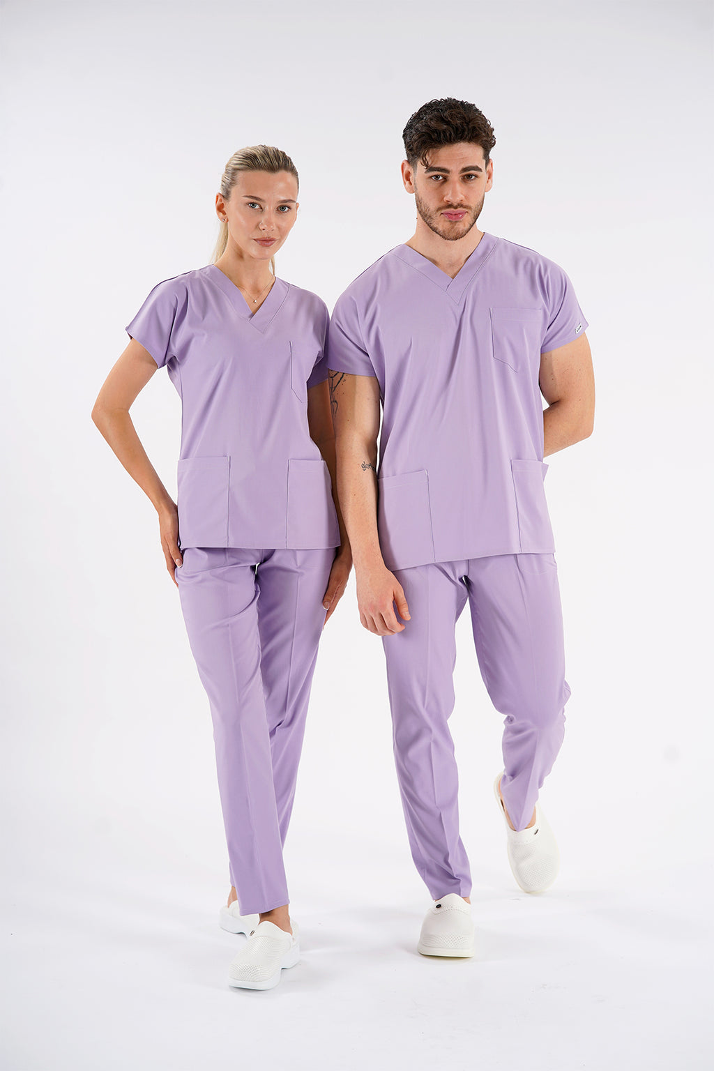 Lila Dr. Greys Modeli Likralı Hemşire Forması Unisex Yarasa Kol Doktor Scrubs Hastane Takımı