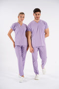 Lila Dr. Greys Modeli Likralı Hemşire Forması Unisex Yarasa Kol Doktor Scrubs Hastane Takımı