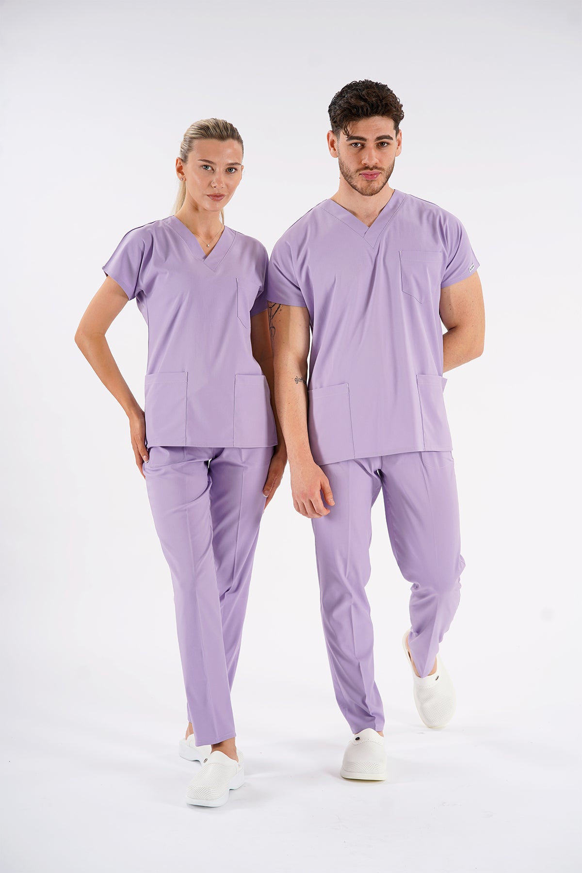 Lila Dr. Greys Modeli Likralı Hemşire Forması Unisex Yarasa Kol Doktor Scrubs Hastane Takımı