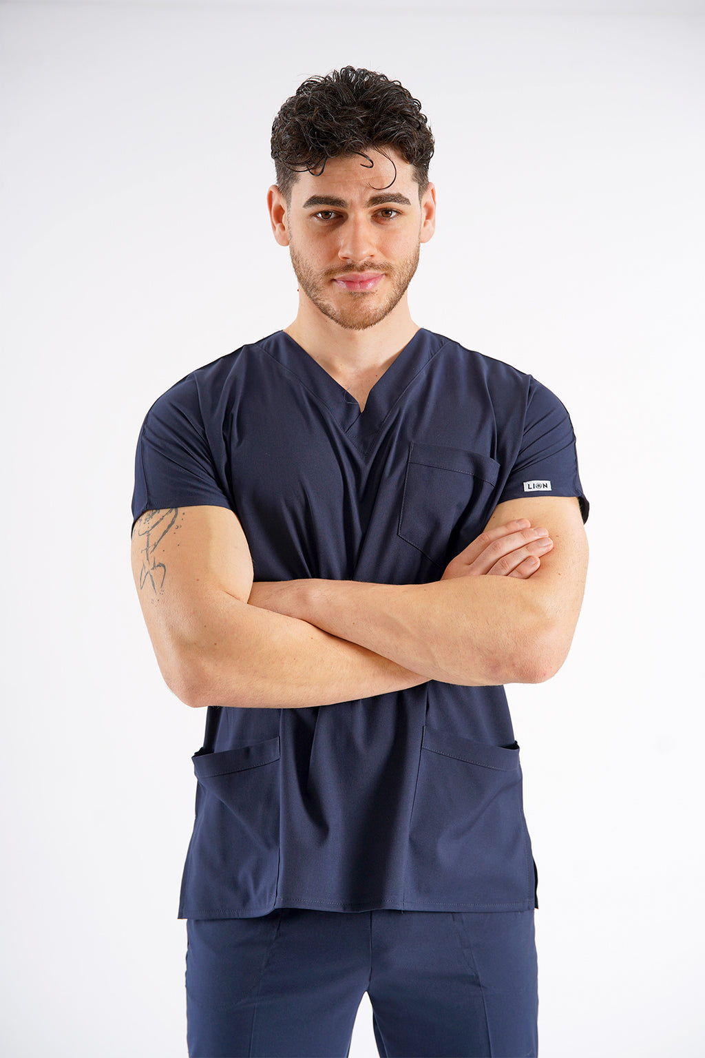 Lacivert Dr. Greys Modeli Likralı Hemşire Forması Unisex Yarasa Kol Doktor Scrubs Hastane Takımı
