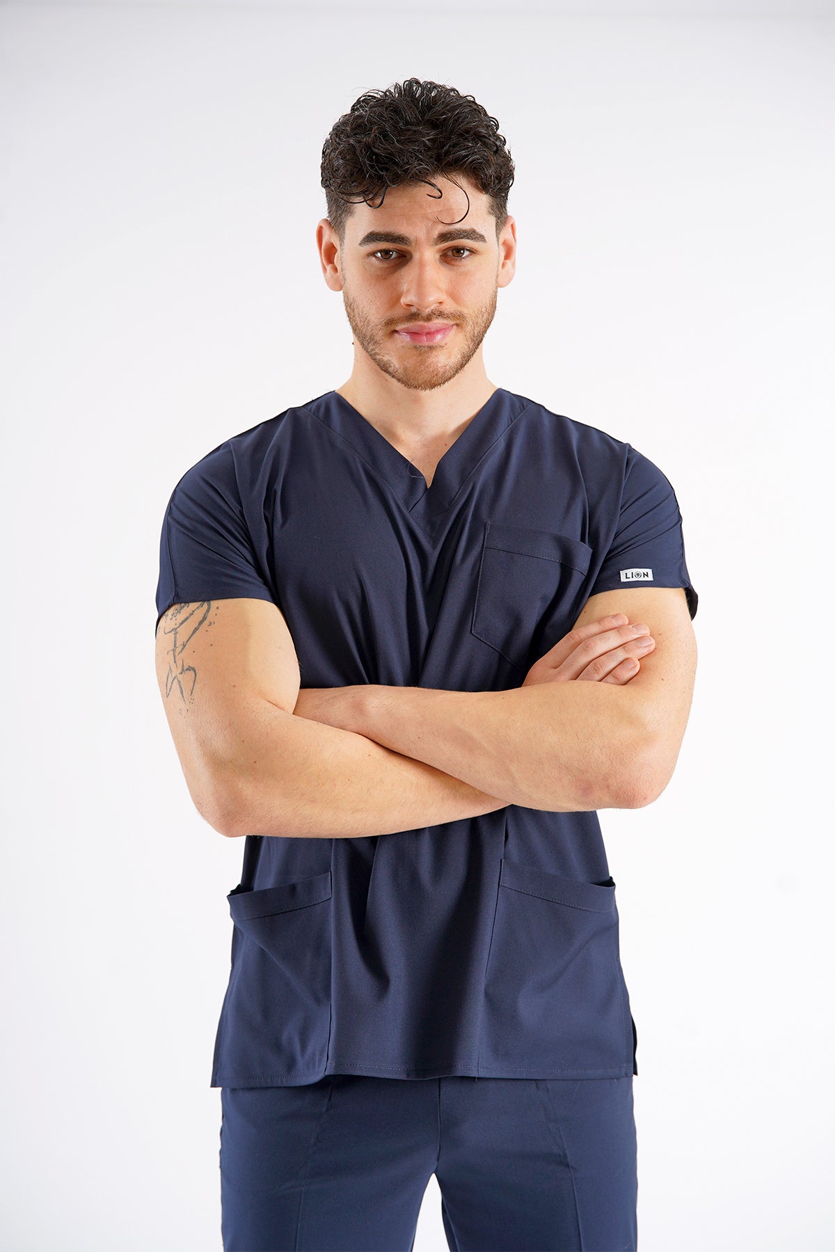 Lacivert Dr. Greys Modeli Likralı Hemşire Forması Unisex Yarasa Kol Doktor Scrubs Hastane Takımı