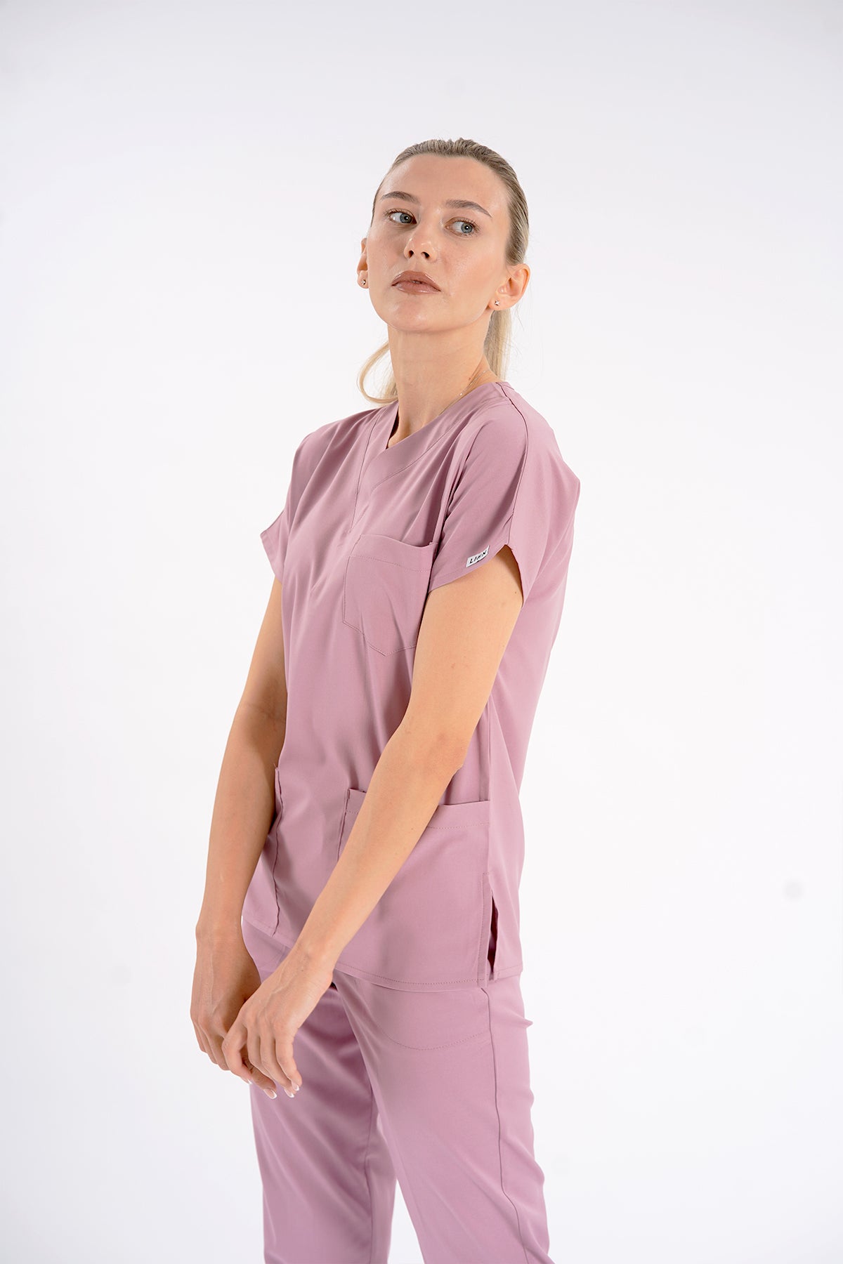 Gül Kurusu Dr. Greys Modeli Likralı Hemşire Forması Unisex Yarasa Kol Doktor Scrubs Hastane Takımı