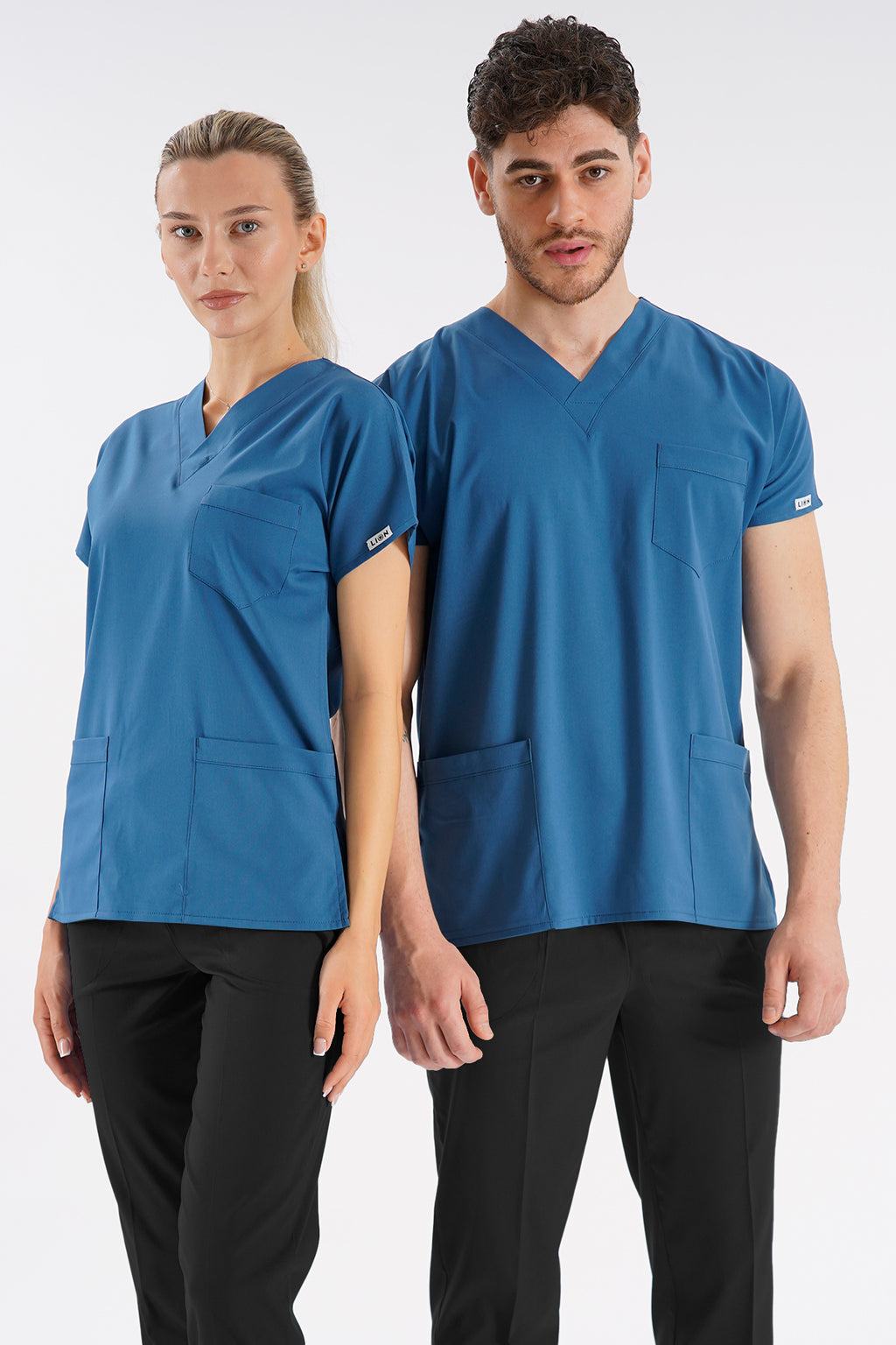 Fırtına Mavi Dr. Greys Modeli Likralı Hemşire Doktor Forması Scrubs Tek Üst Unisex Yarasa Kol