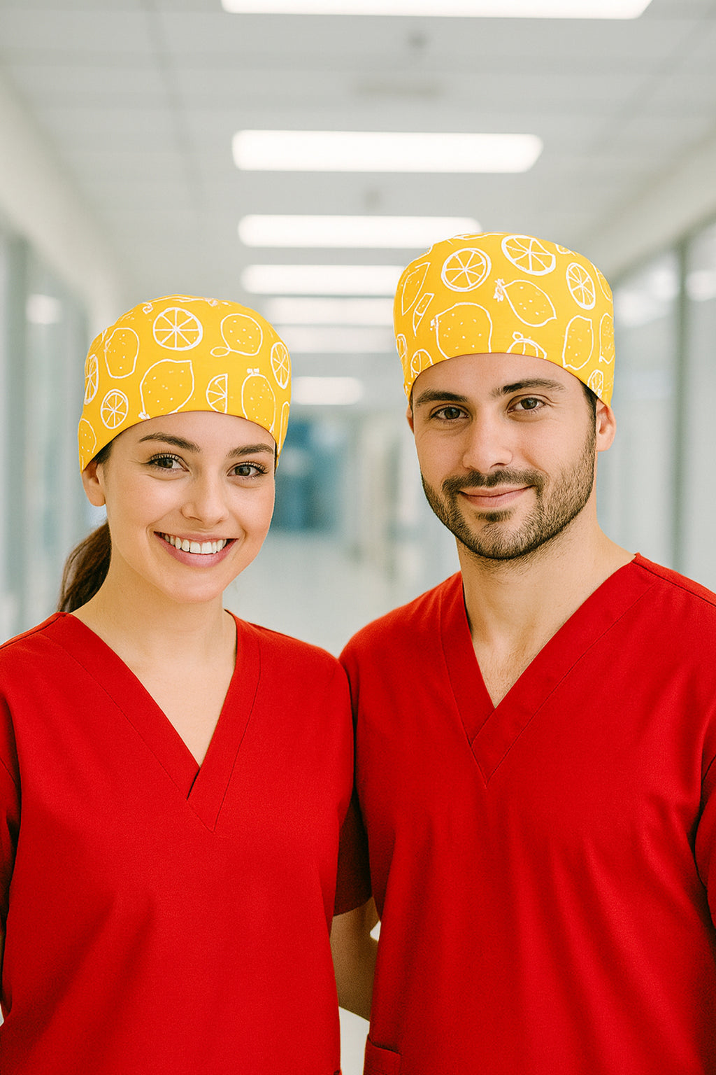 Limon Desenli Cerrahi Bone Unisex – Likralı Doktor Hemşire Bonesi - Limon