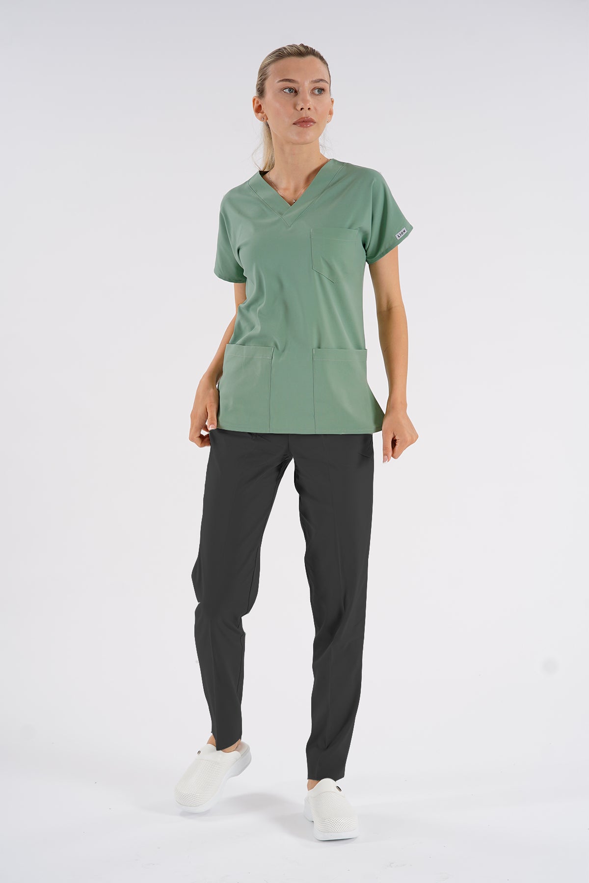 Mint Yeşili Dr.Greys Modeli Soft Likralı Hemşire Doktor Forması Scrubs Tek Üst Unisex Yarasa Kol