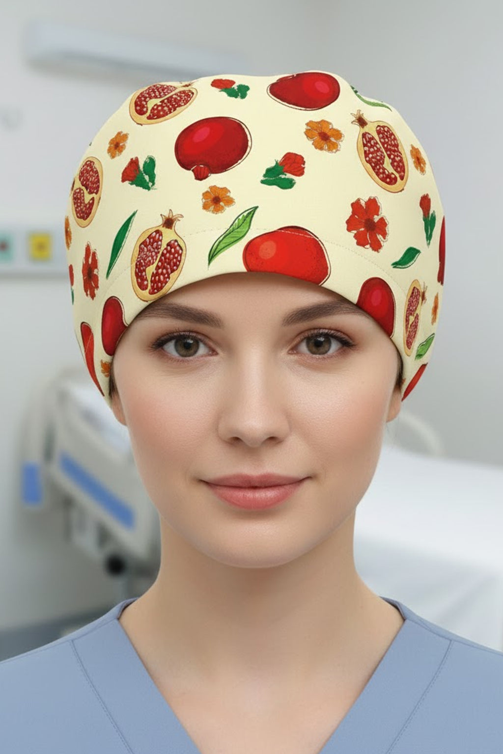 Nar Desenli Cerrahi Bone Unisex – Likralı Doktor Hemşire Bonesi - Nar Desen
