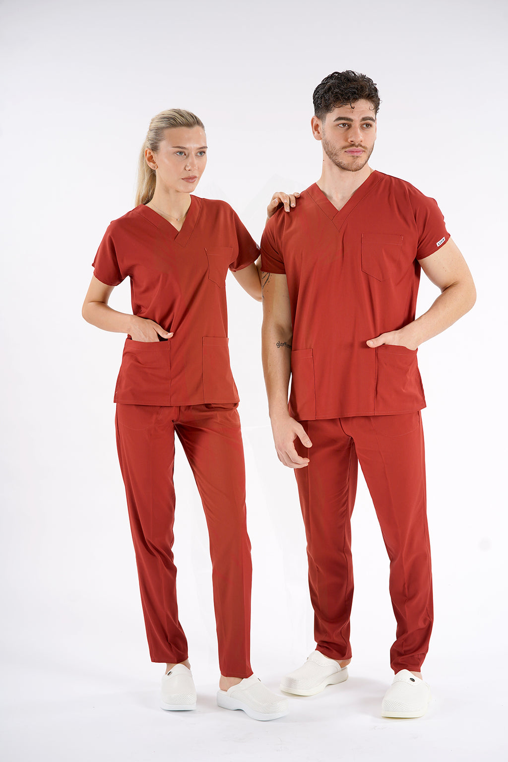 Kiremit Dr. Greys Modeli Likralı Hemşire Forması Unisex Yarasa Kol Doktor Scrubs Hastane Takımı