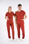 Kiremit Dr. Greys Modeli Likralı Hemşire Forması Unisex Yarasa Kol Doktor Scrubs Hastane Takımı