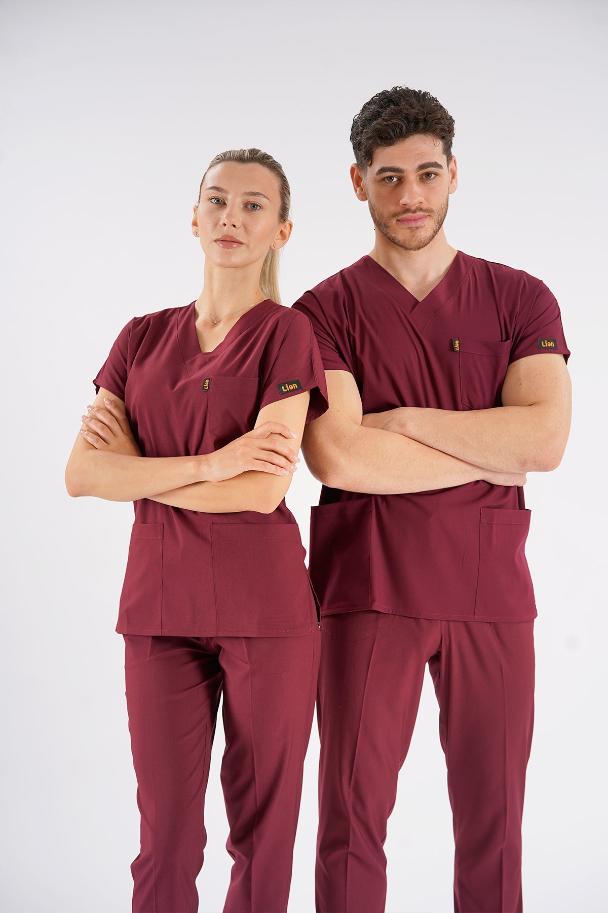 Bordo Dr. Greys Modeli Likralı Hemşire Forması Unisex Yarasa Kol Doktor Scrubs Hastane Takımı