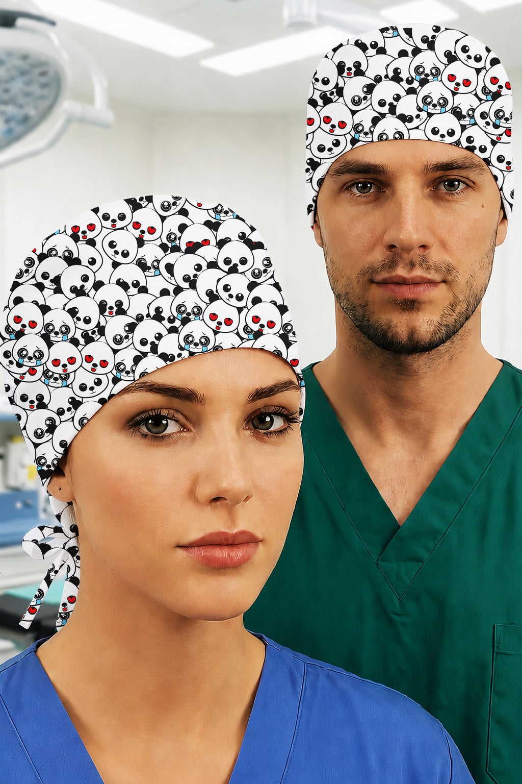 Pandalar Desenli Unisex Cerrahi Bone Hemşire ve Doktor Bone - Pandalar