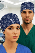 Miyav Mavi Desenli Unisex Cerrahi Bone Hemşire ve Doktor Bone - Miyav Mavi
