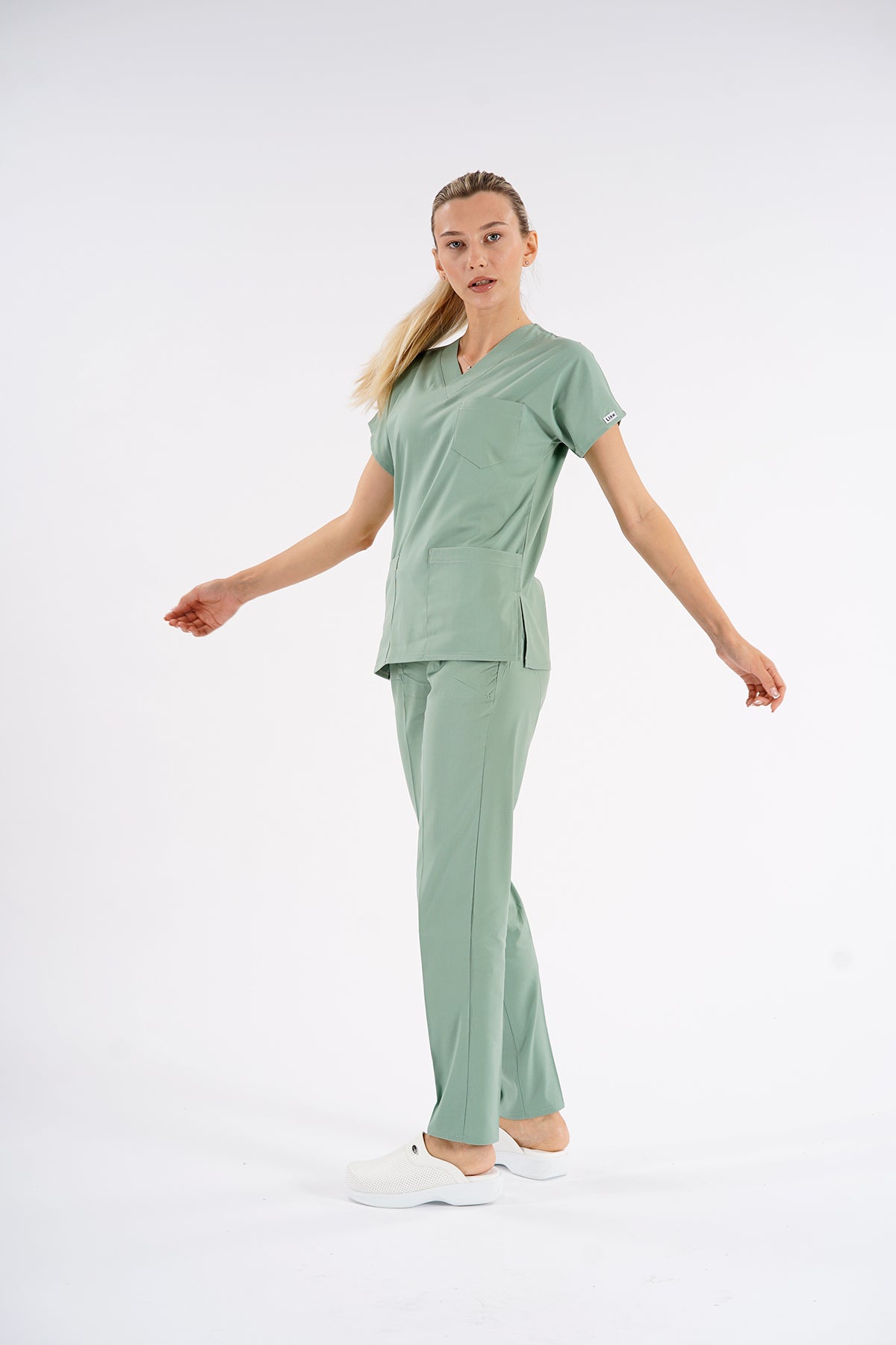 Küf Yeşili Dr. Greys Modeli Likralı Hemşire Forması Unisex Yarasa Kol Doktor Scrubs Hastane Takımı
