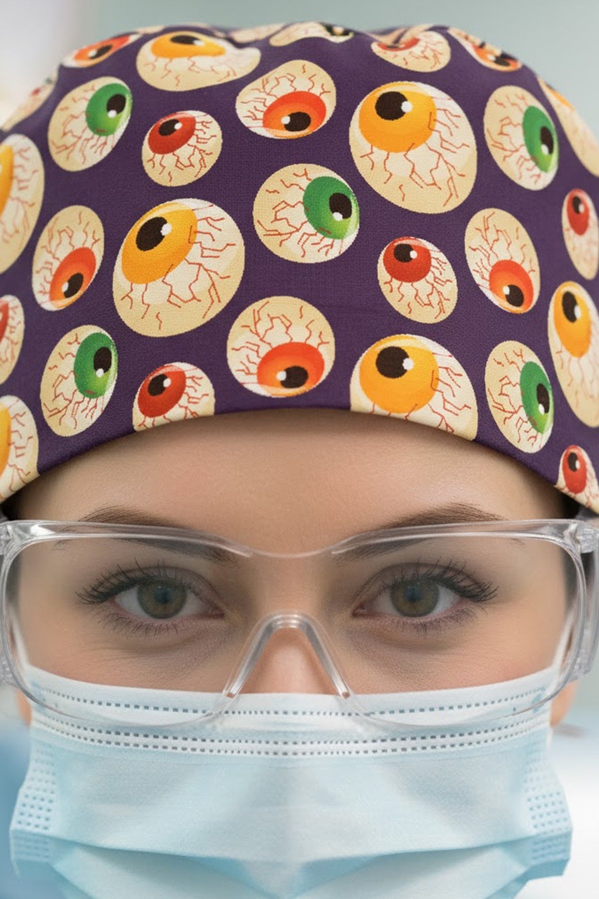 Göz Desenli Cerrahi Bone Unisex – Likralı Doktor Hemşire Bonesi - Göz