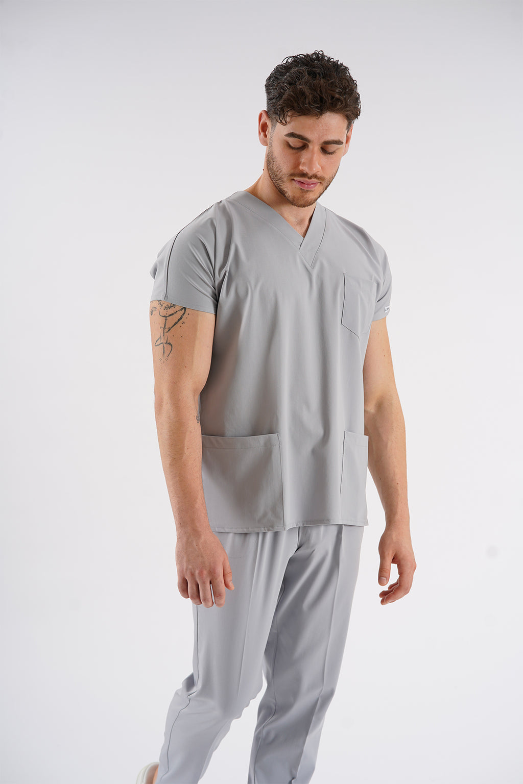 Dr.greys Modeli Açık Gri Royal Çift Yön Likralı Premium Scrubs