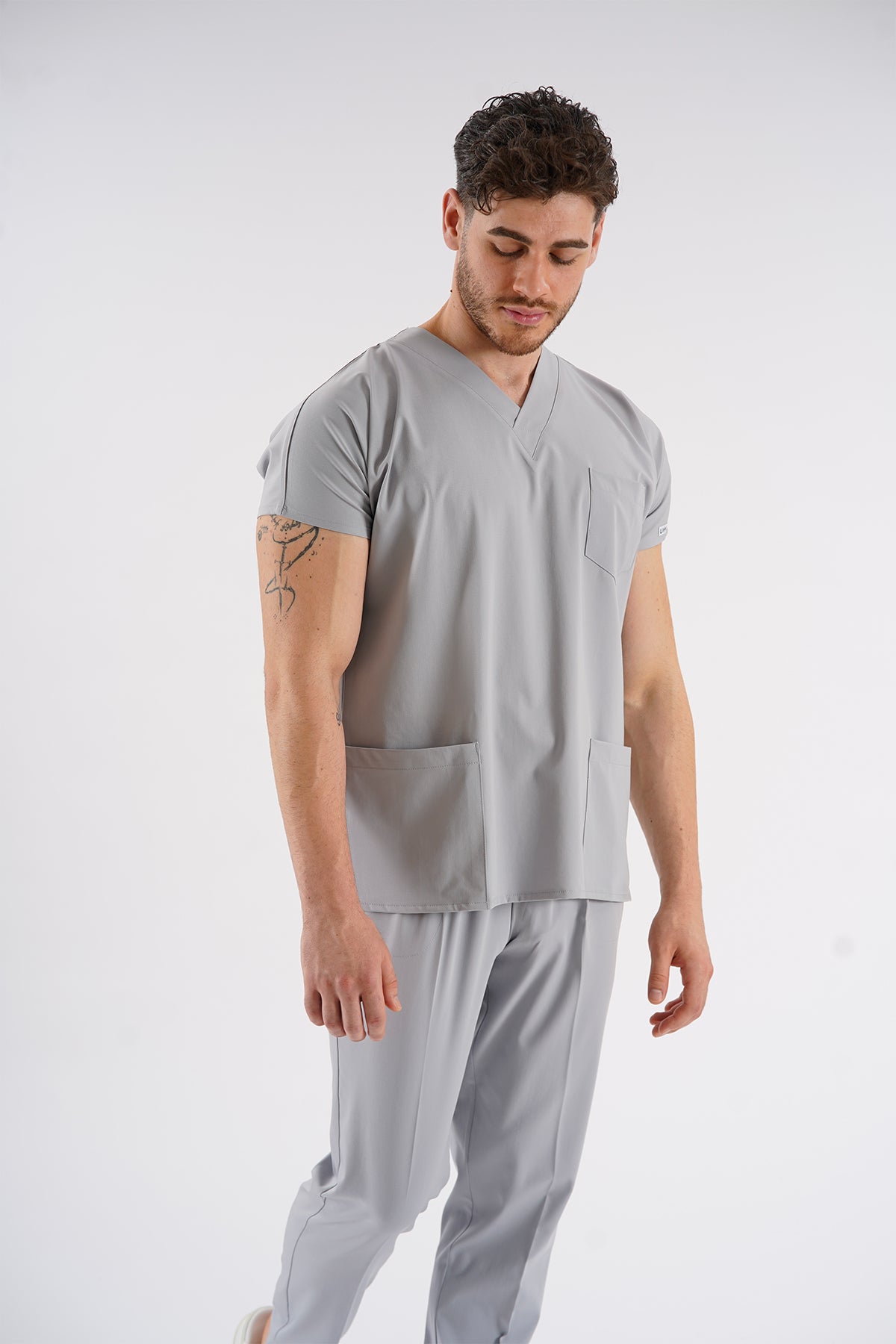 Dr.greys Modeli Açık Gri Royal Çift Yön Likralı Premium Scrubs
