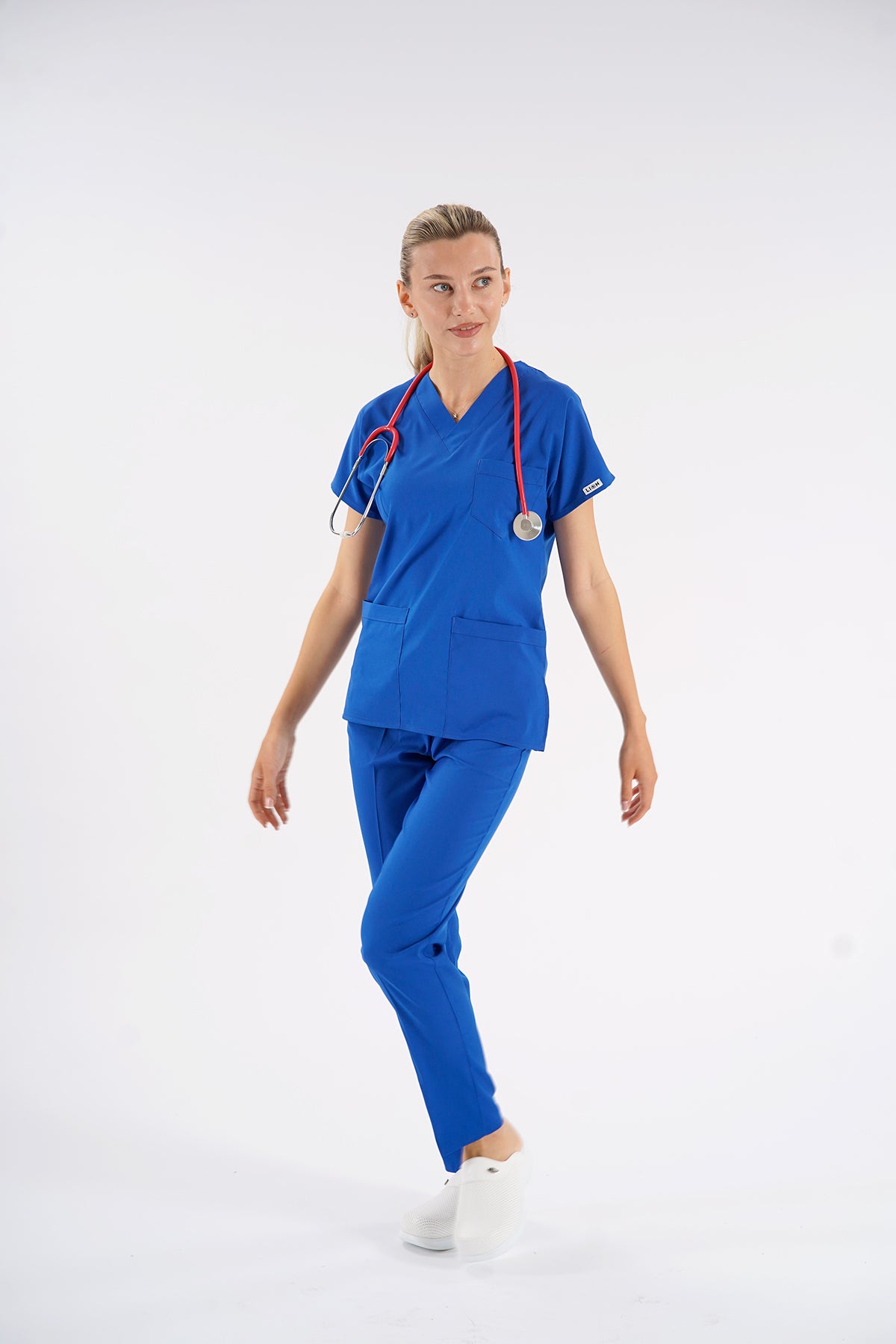 Saks Mavisi Dr. Greys Modeli Likralı Hemşire Forması Unisex Yarasa Kol Doktor Scrubs Hastane Takımı
