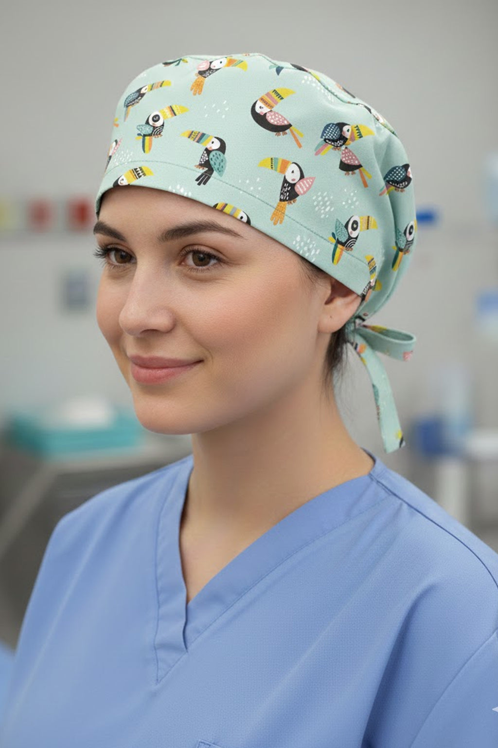 Tukan Desenli Cerrahi Bone Unisex – Likralı Doktor Hemşire Bonesi - Tukan