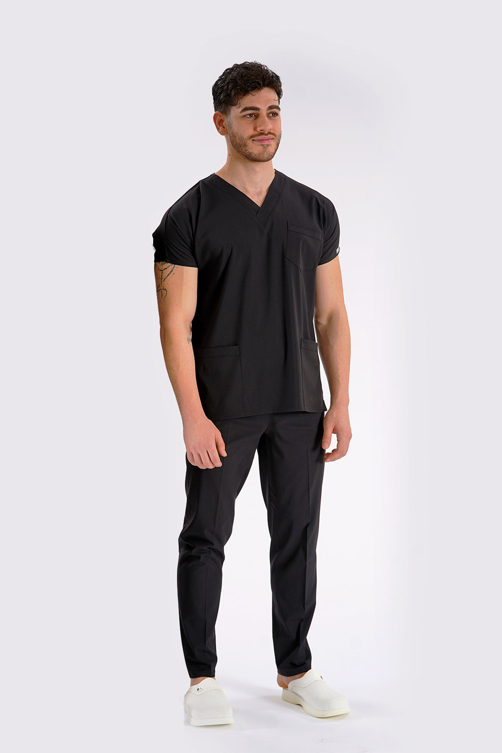 Siyah Dr. Greys Modeli Likralı Hemşire Forması Unisex Yarasa Kol Doktor Scrubs Hastane Takımı