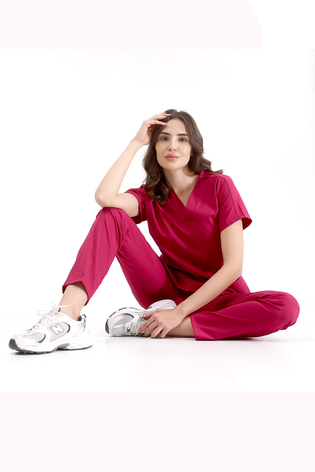 Vişne Lüks Likralı Üniforma Takımlar Yüksek Kaliteli Likralı Scrubs