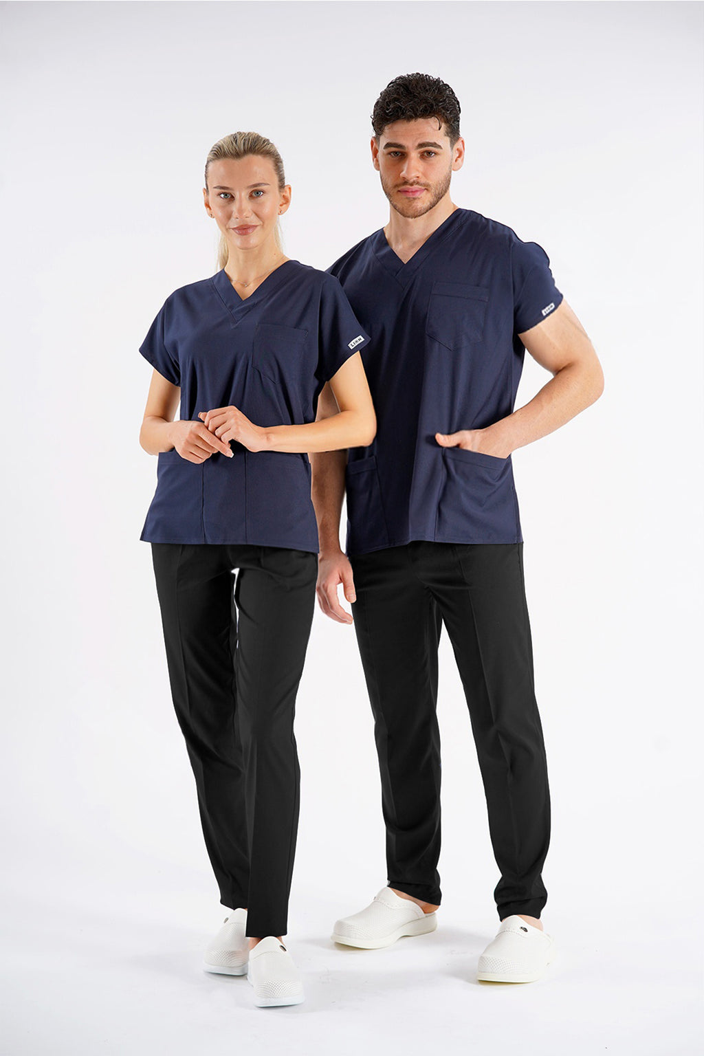 Lacivert Dr. Greys Modeli Likralı Hemşire Doktor Forması Scrubs Tek Üst Unisex Yarasa Kol