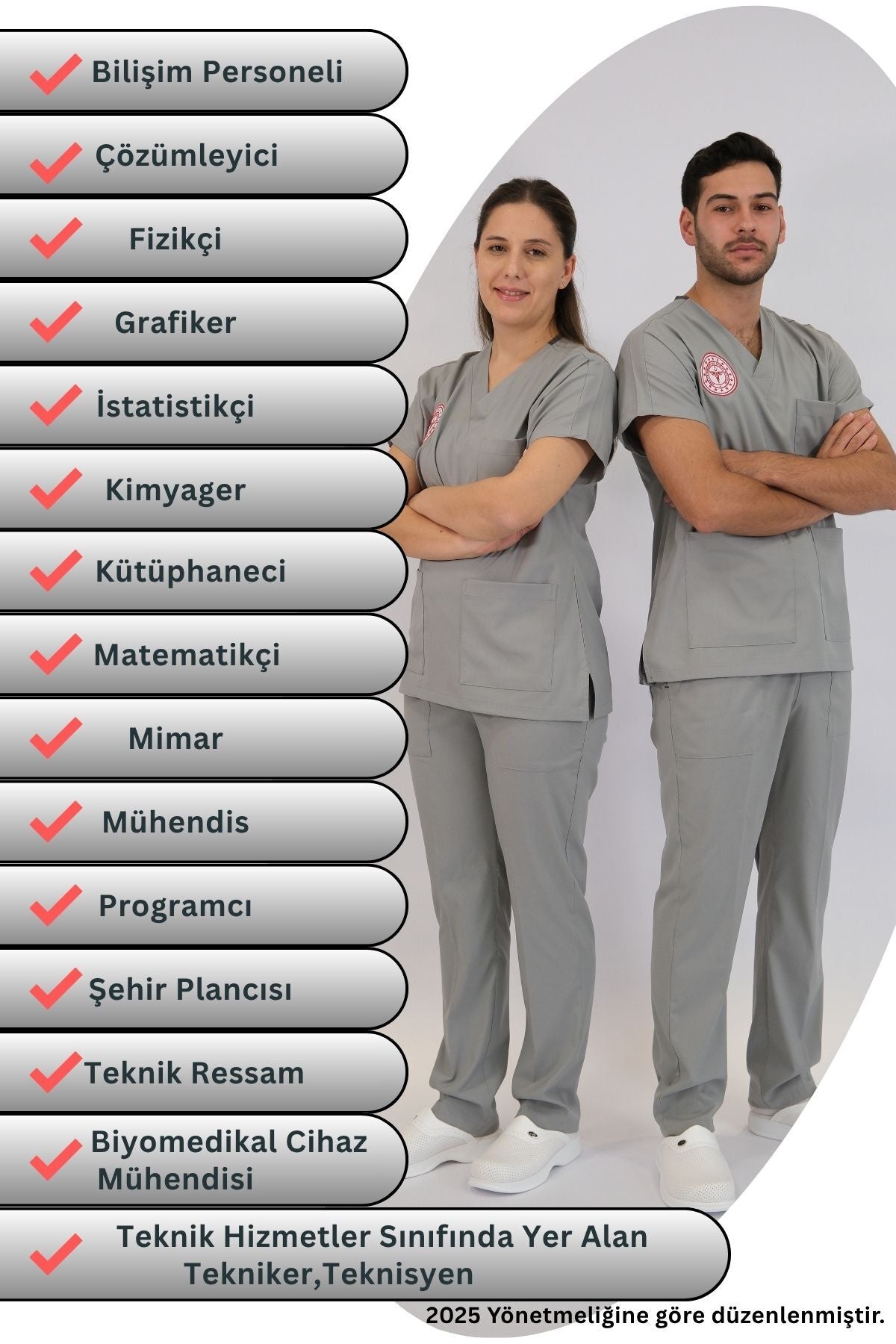 Teknik Hizmetler Forması Scrubs Likralı Takım Yeni Yönetmeliğe Uyumlu-Neutral Gray