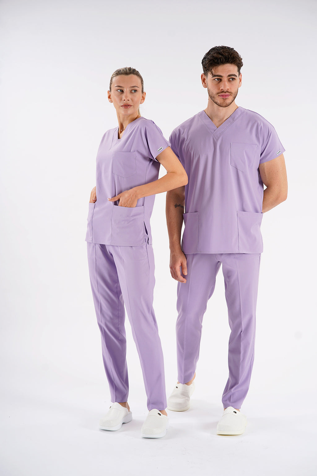 Lila Dr. Greys Modeli Likralı Hemşire Forması Unisex Yarasa Kol Doktor Scrubs Hastane Takımı