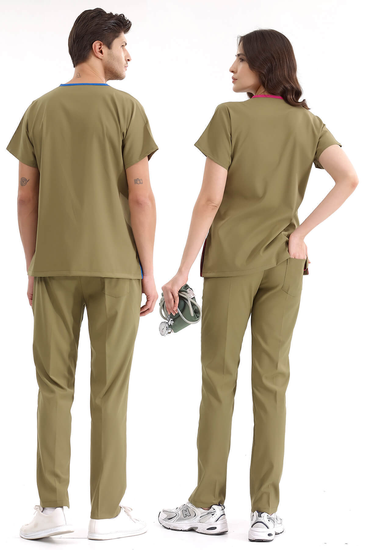 Haki Lüks Likralı Greys Alt Üst Takım Doktor Hemşire Üniforma