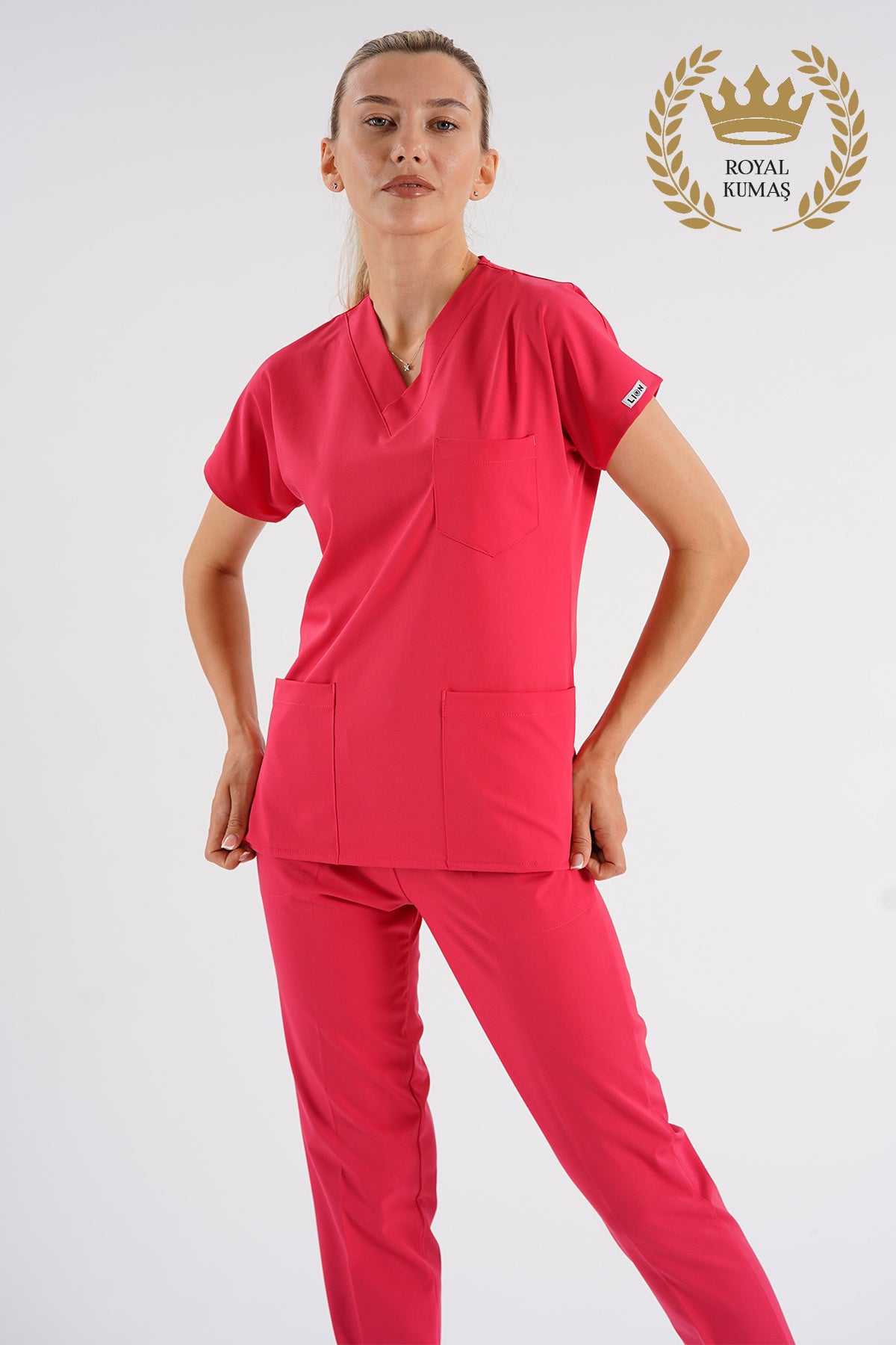 Dr.greys Modeli Nar Çiçeği Royal Çift Yön Likralı Premium Scrubs