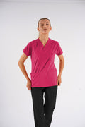 Fuşya Dr.Greys Modeli Soft Likralı Hemşire Doktor Forması Scrubs Tek Üst Unisex Yarasa Kol