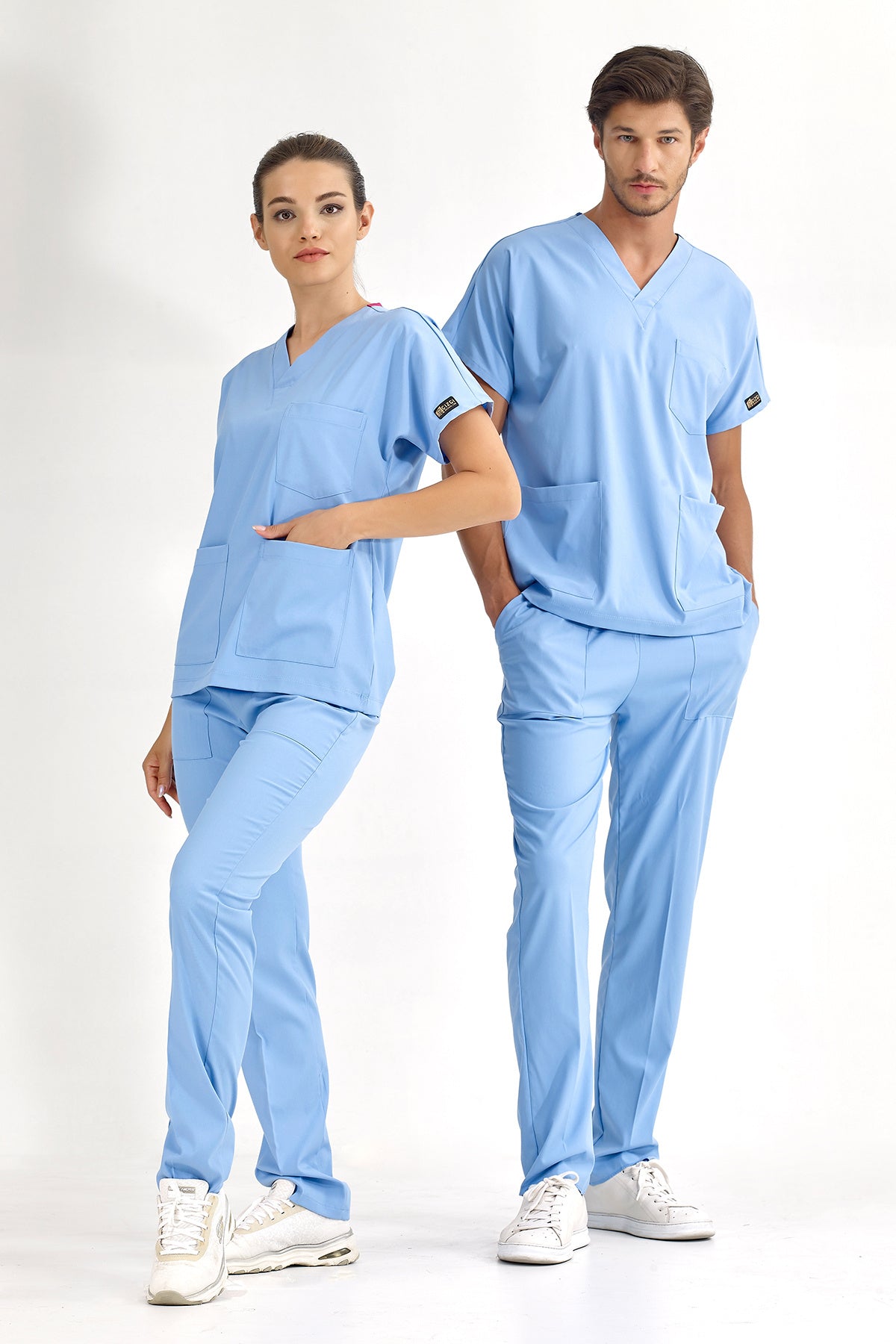 Açık Mavi Lüks Likralı Greys Alt Üst Takım Doktor Hemşire Scrubs Üniforma