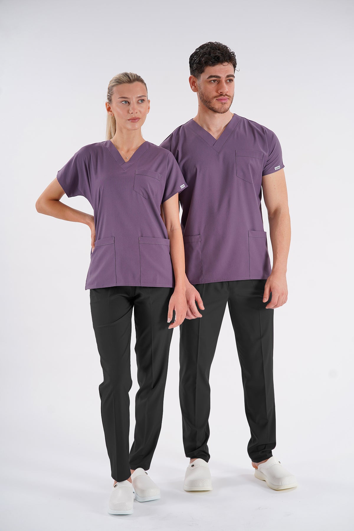 Açık Mürdüm Dr.Greys Modeli Likralı Hemşire Doktor Forması Scrubs Tek Üst Unisex Yarasa Kol