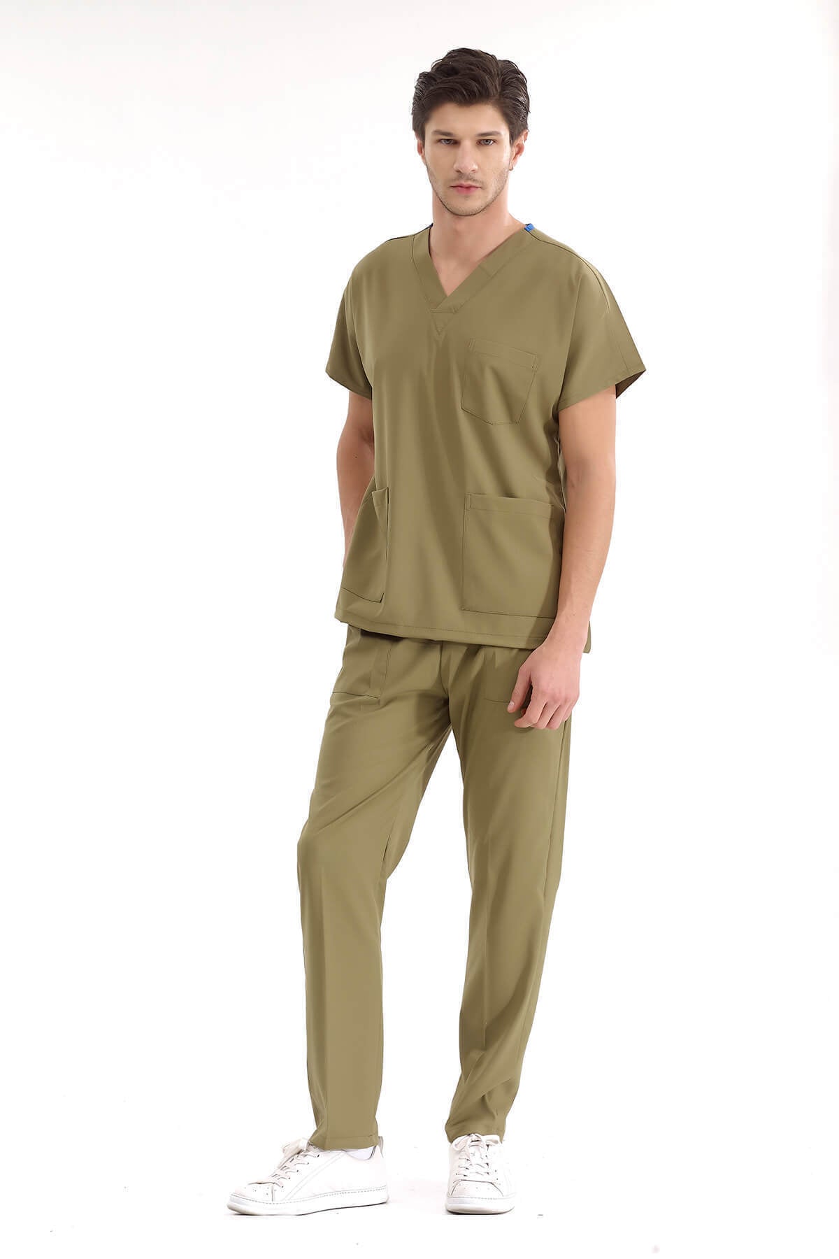Haki Lüks Likralı Greys Alt Üst Takım Doktor Hemşire Üniforma
