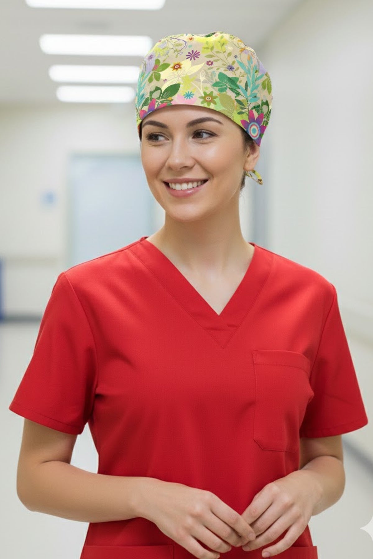 Kelebekler Desenli Cerrahi Bone Unisex – Likralı Doktor Hemşire Bonesi - Soft Çiçekler